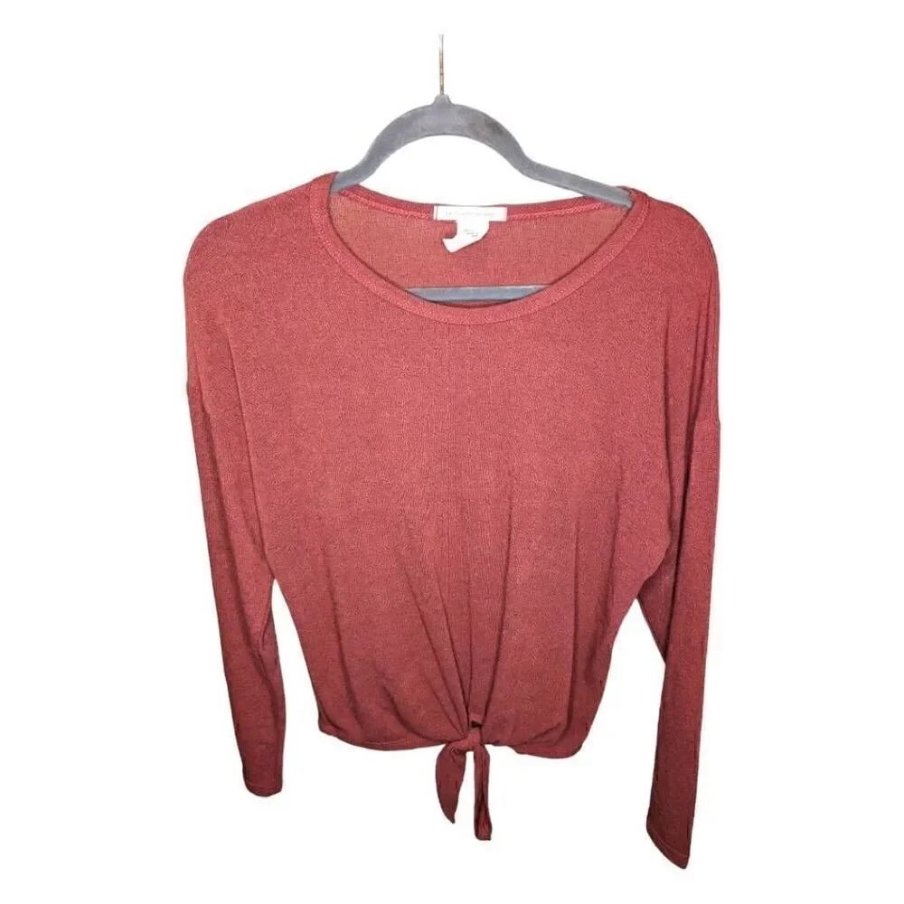 Caution To The Wind Orange Sweater Long Sleeve With Knot in the Front Women's Si
